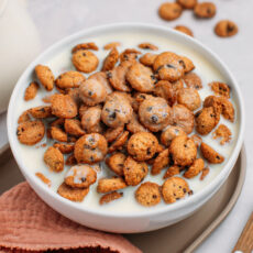 Bowl filled with homemade cereal and milk.