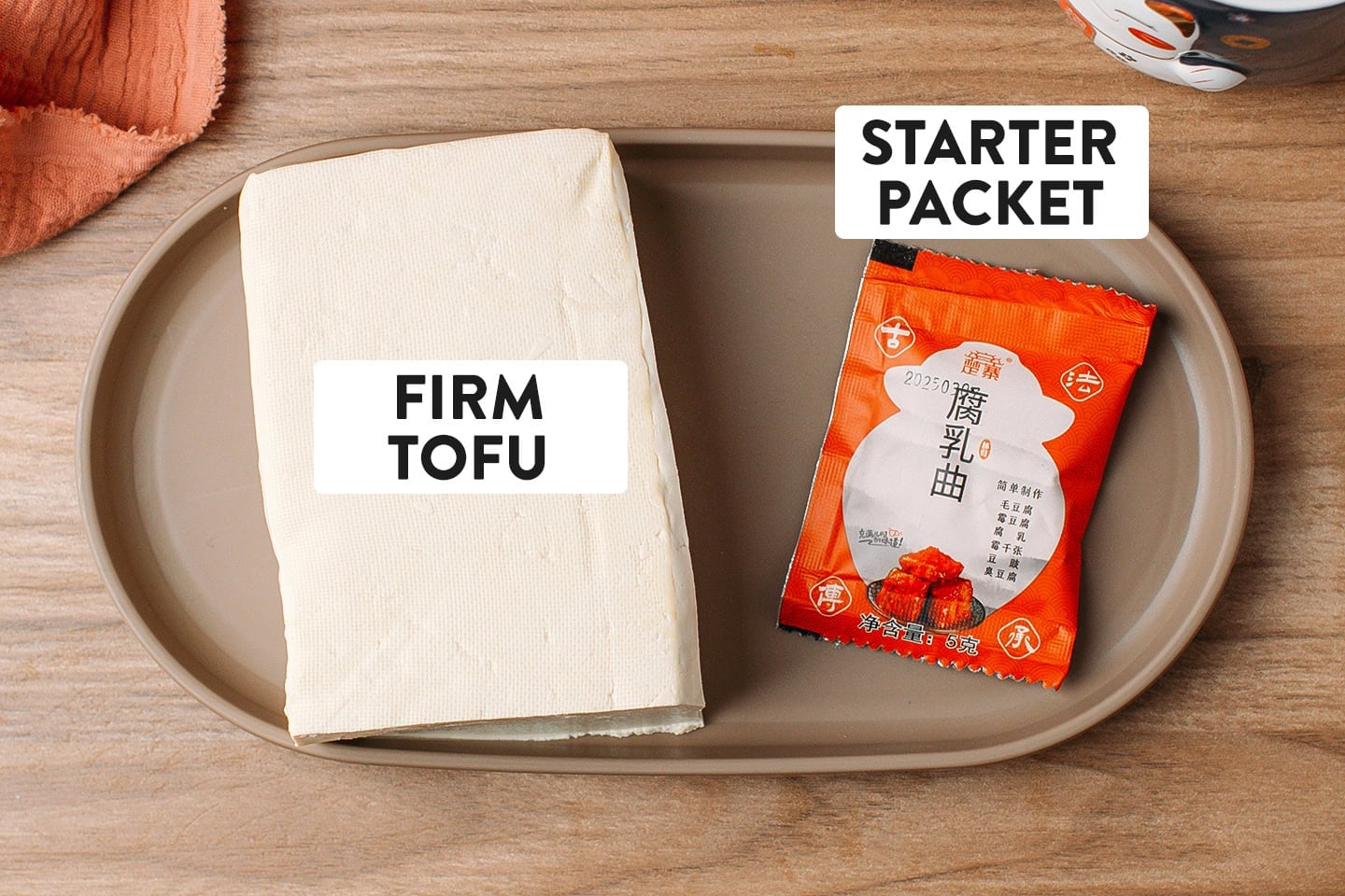 Ingredients like tofu and stinky tofu starter packet.