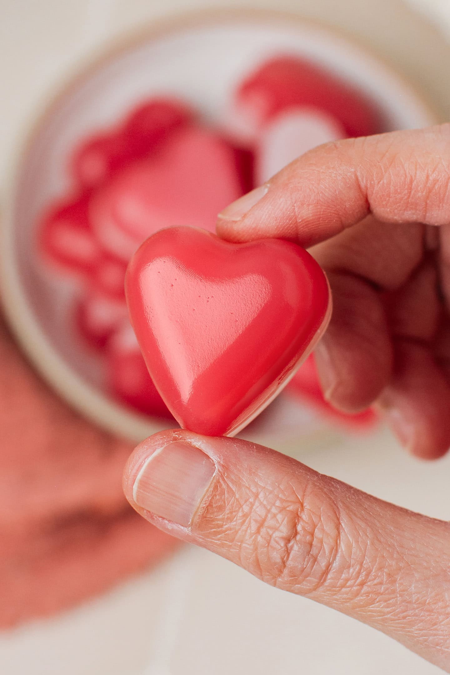 Close-up of a heart-shaped gummy.