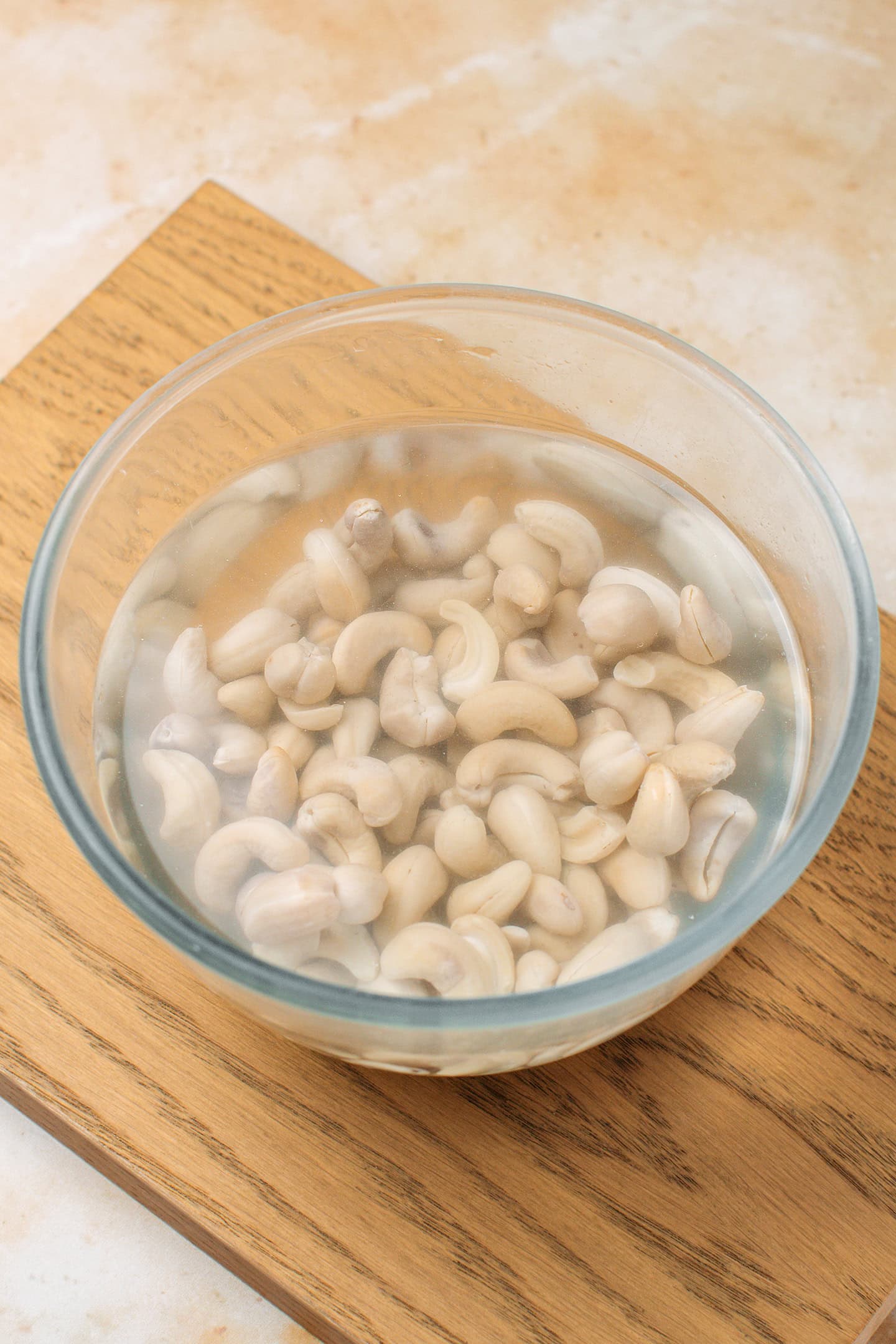 Cashews soaking in water.